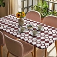 thumbnail image 3 of Retro Boho Table Cloths for 5 Foot Rectangle Tables, Dark Red Geometric Pattern Rhombic Bohemia Patio Waterproof Elastic Fitted Tablecloths, Washable Rectangular Table Cover for Camping, 3 of 8