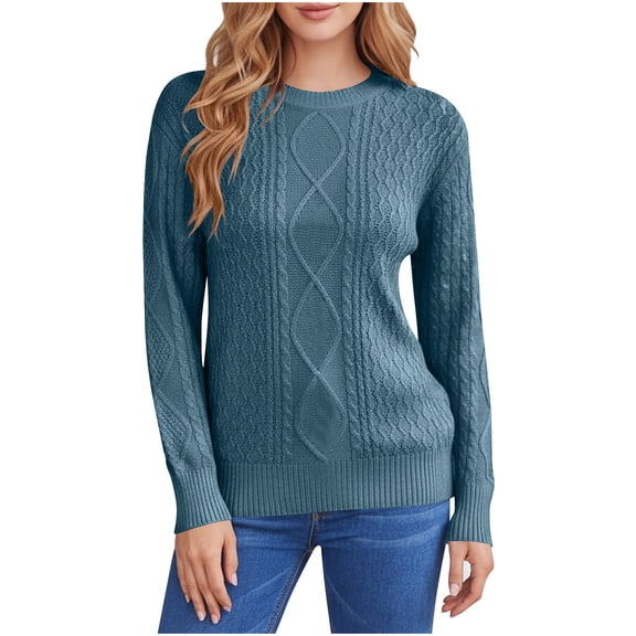 Ltctricy Sweaters for Women Soft Casual Long Sleeve Crew Neck Solid Color Chunky Cable Knit Sweaters Pullover Jumper Tops(Navy,X-Large)