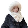 thumbnail image 1 of Winter Hat Scarf Solid Color Plush Furry Cross Knitted Cold-proof Soft Windproof Lady Scarf Hat for Skating, 1 of 10
