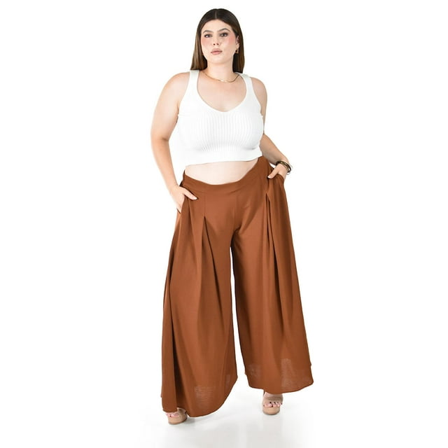 Pantalon tipo palazzo Roman Fashion /Tallas Extras, 2632 (Camel) cafe 38