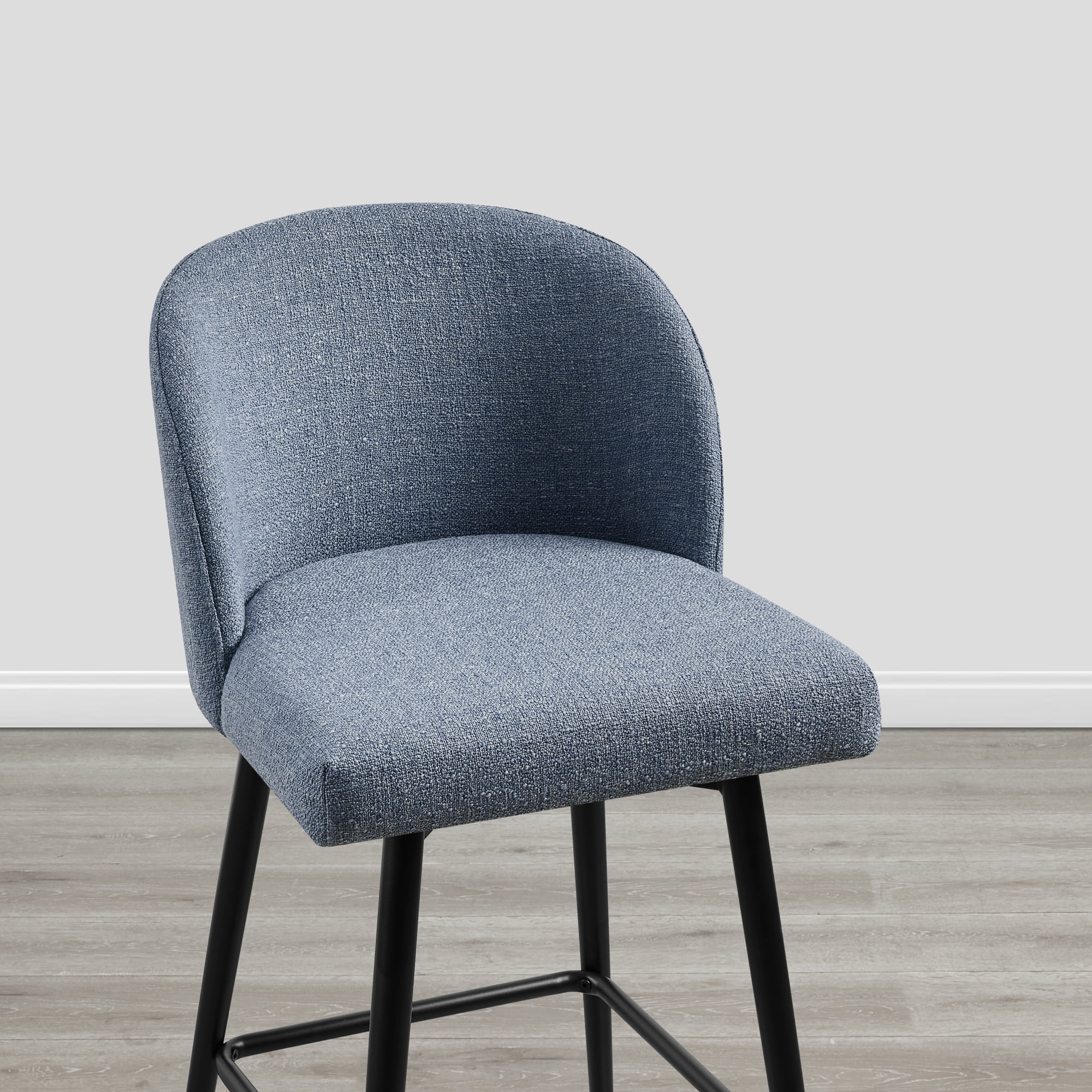 Spruce & Spring Bar Height Swivel Barstool with Metal Legs Set of 2, Blue, Fabric