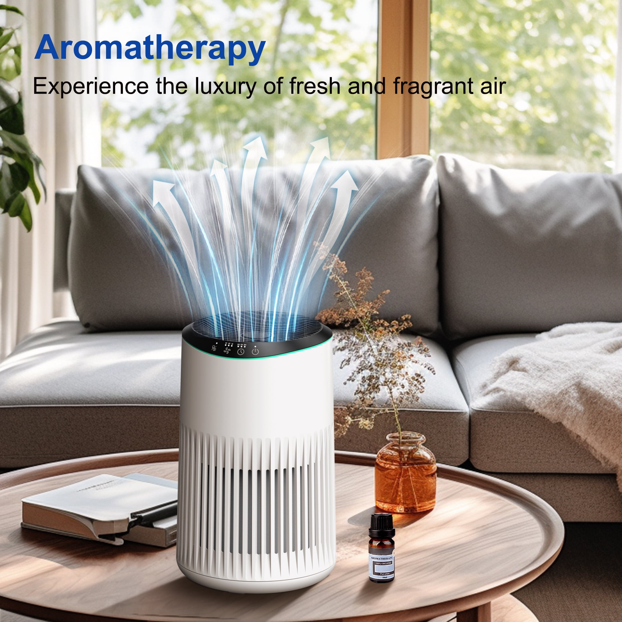 MORENTO Small HEPA Air Purifier with Fragrance Sponge, 22dB Sleep Mode for Bedroom, 225 sqft, White