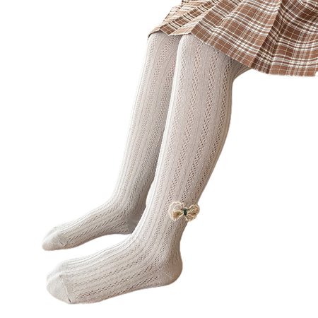 

rygai Girls Tights Mesh Bowknot Children Vintage Bow Pantyhose for Dancing Grey