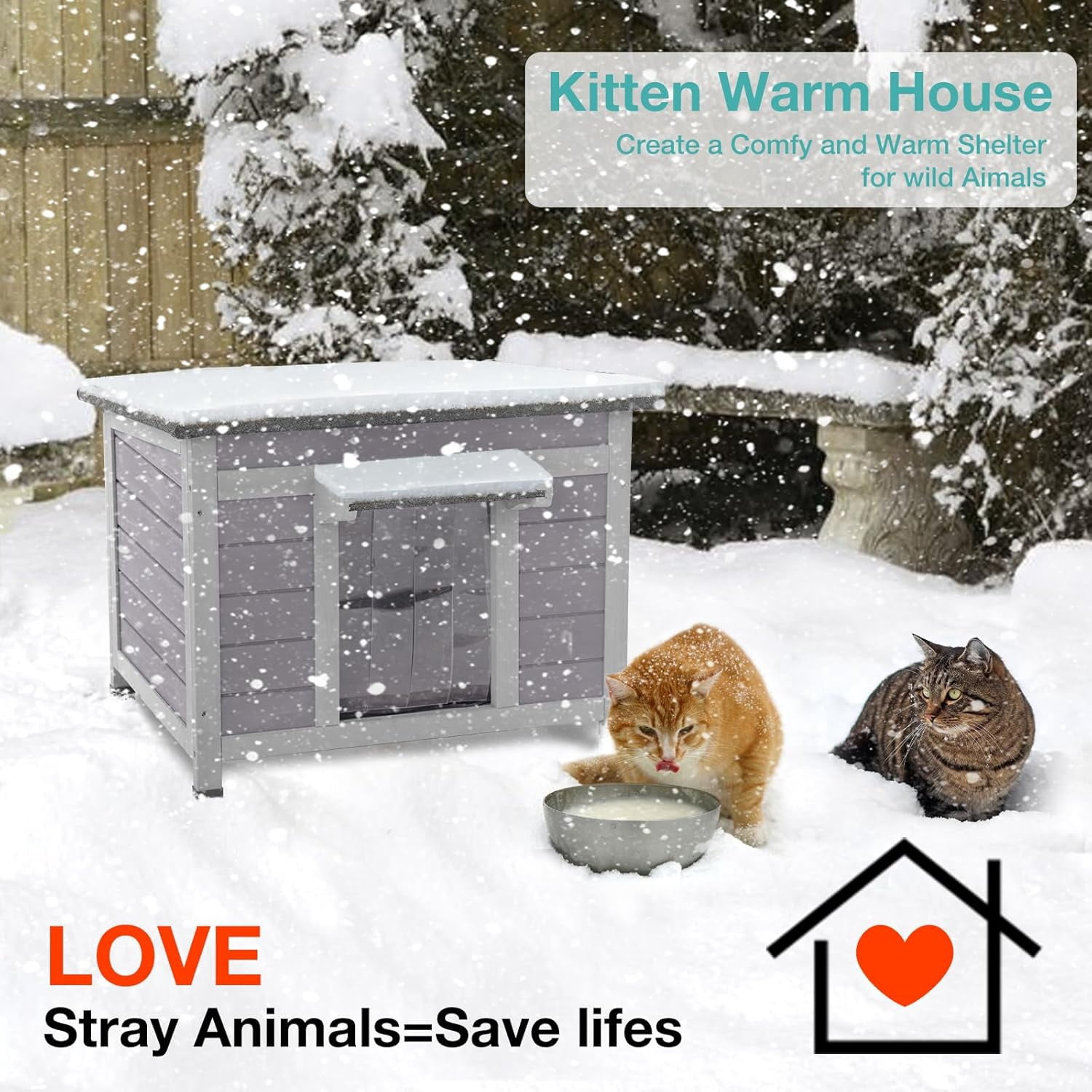 BUTINGLALE Outdoor Cat House Insulated,Feral Cat Shelter for Outside,Wooden Weatherproof Enclosures for Kitten