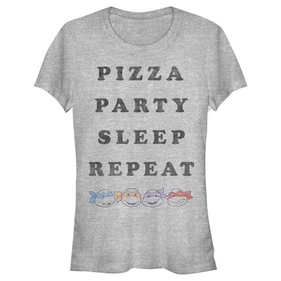 Junior's Teenage Mutant Ninja Turtles Distressed Pizza Party Sleep Repeat  Graphic Tee Athletic Heather Medium
