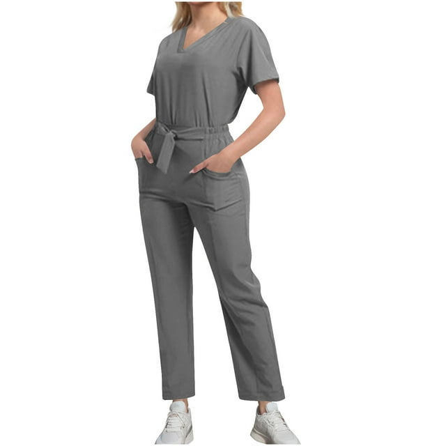 GreatBaby Women's Elastic Short Sleeved Hand Washing Clothes Solid Color Spring Summer Lightweight Breathable Loose Work Clothes