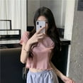 thumbnail image 6 of 2022 Cropped Navel Shirt Ruffle Top Blouses Strawberry Embroidery Shirts Short Sleeve Slim fit Tees Street Women Clothing, 6 of 6