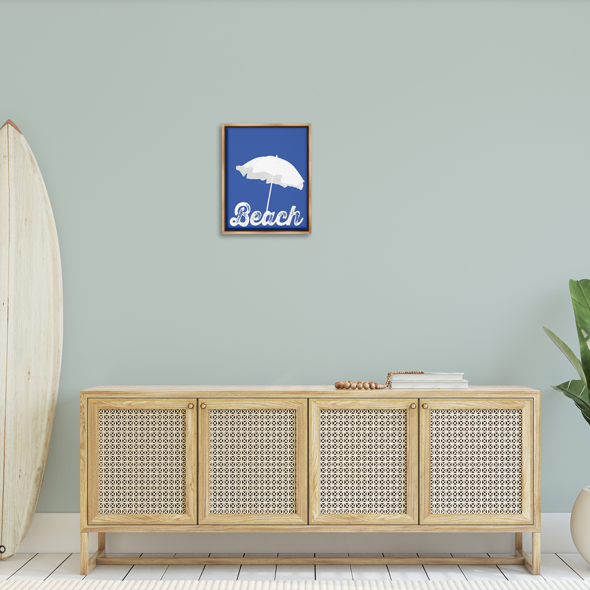 Stupell Industries Vintage Beach Umbrella Nature Painting Brown Floater Framed Canvas Art Print Wall Art, 17 x 21