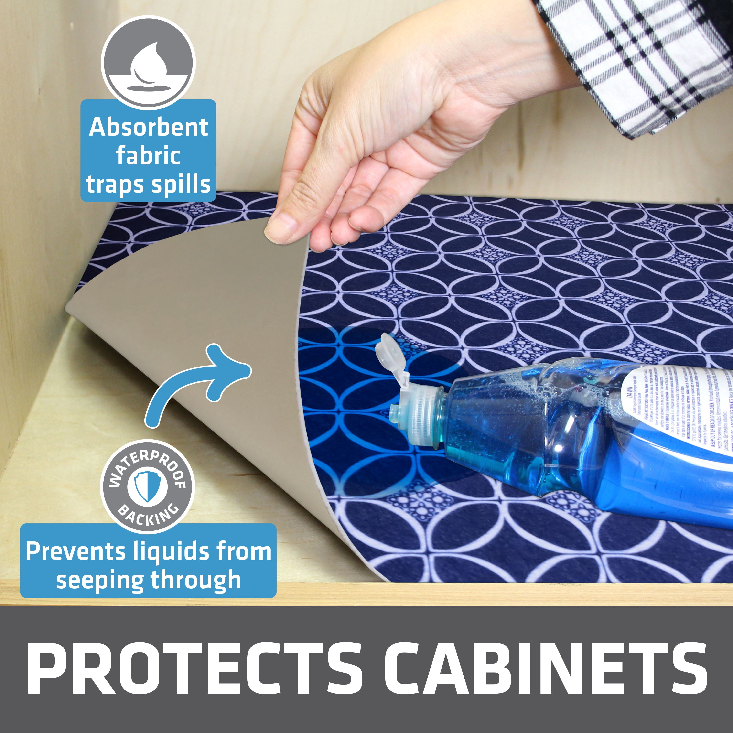 Drymate XL Under Sink Mat, Waterproof Cabinet Protection Mats for Kitchen & Bathroom, Absorbent Shelf Liners, Slip-Resistant, Non-Adhesive, Machine Washable, Durable (USA Made)(24”x59”)(Indigo)