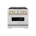 thumbnail image 2 of ZLINE Autograph Edition 36 in. 5.2 cu. ft. Classic Gas Range with 6 Burner Cooktop and Convection Gas Oven in DuraSnow Stainless Steel and Polished Gold Accents (CGRSZ-36-G), 2 of 2