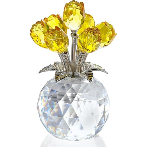 Ornalrist Crystal Yellow Rose Flower Collectible Figurine, Rose Bouquet Floral Romantic Gifts for Wife, Mom, Women on Mother's Day Valentine's Day Wedding Anniversary (5.11'' Gift Boxed)