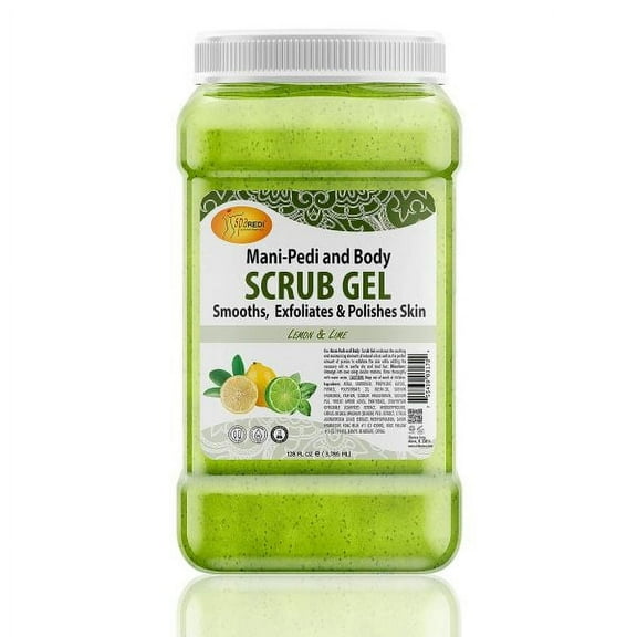 SPA REDI – Lemon & Lime Pumice Scrub Gel, Exfoliating, Hydrating & Nourishing, Infused with Hyaluronic Acid, Amino Acids, Panthenol and Comfrey Extract for Glowy Smooth Skin – 128oz Gallon