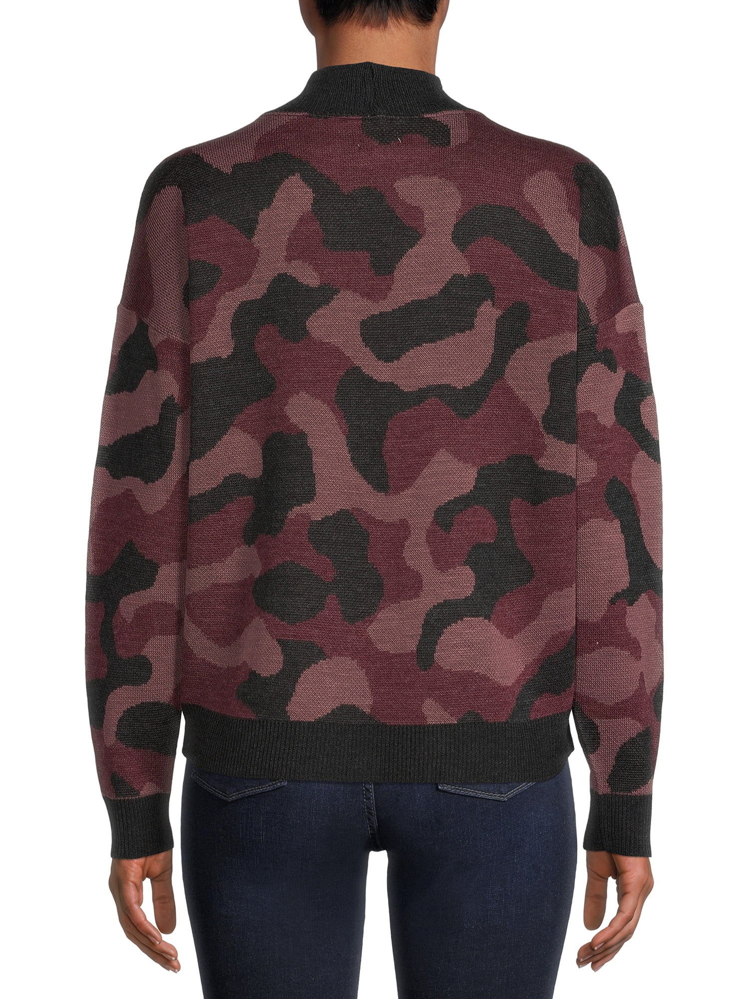 Time and Tru Women's Camo Mock Neck Sweater
