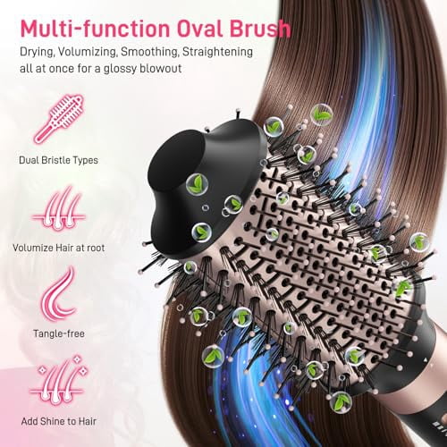 5 in 1 Dual Voltage Hot Air Styler, Professional Hair Dryer Brush for Fast Drying, Curling, Straightening & Volumizing Low Heat Damage, Negative Ions