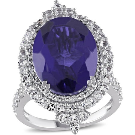 10-1/2 Carat T.G.W. Tanzanite, Quartz and White Topaz Sterling Silver Halo Cocktail Ring