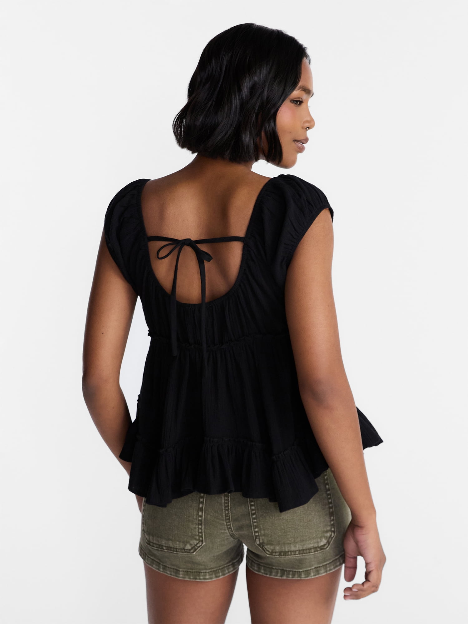 No Boundaries Boho Woven Babydoll Top, Women's XXS-XXL