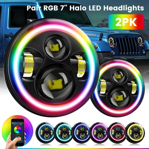 For 1990-1997 Mazda Miata Pair 7" inch Round LED Headlights RGB DRL Projector