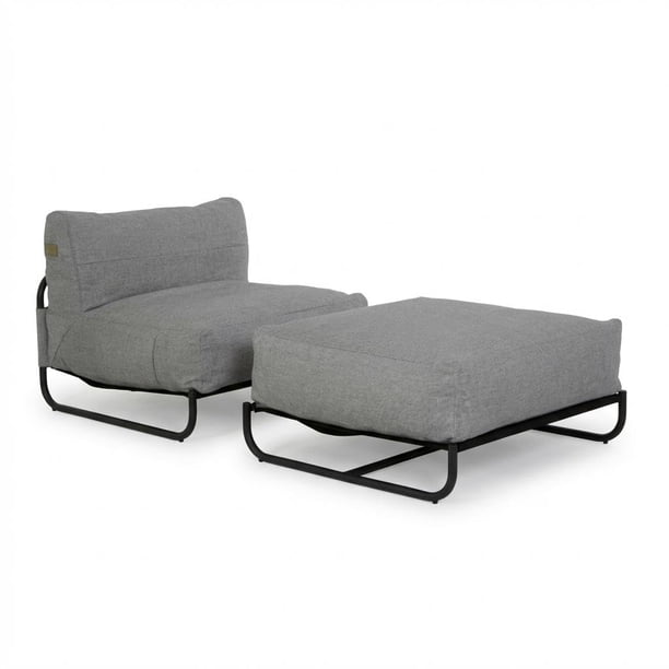 QinaQin Sillón individual con otomán, silla accent de tela con cojín grueso y base tipo trineo, ideal para sala o recámara