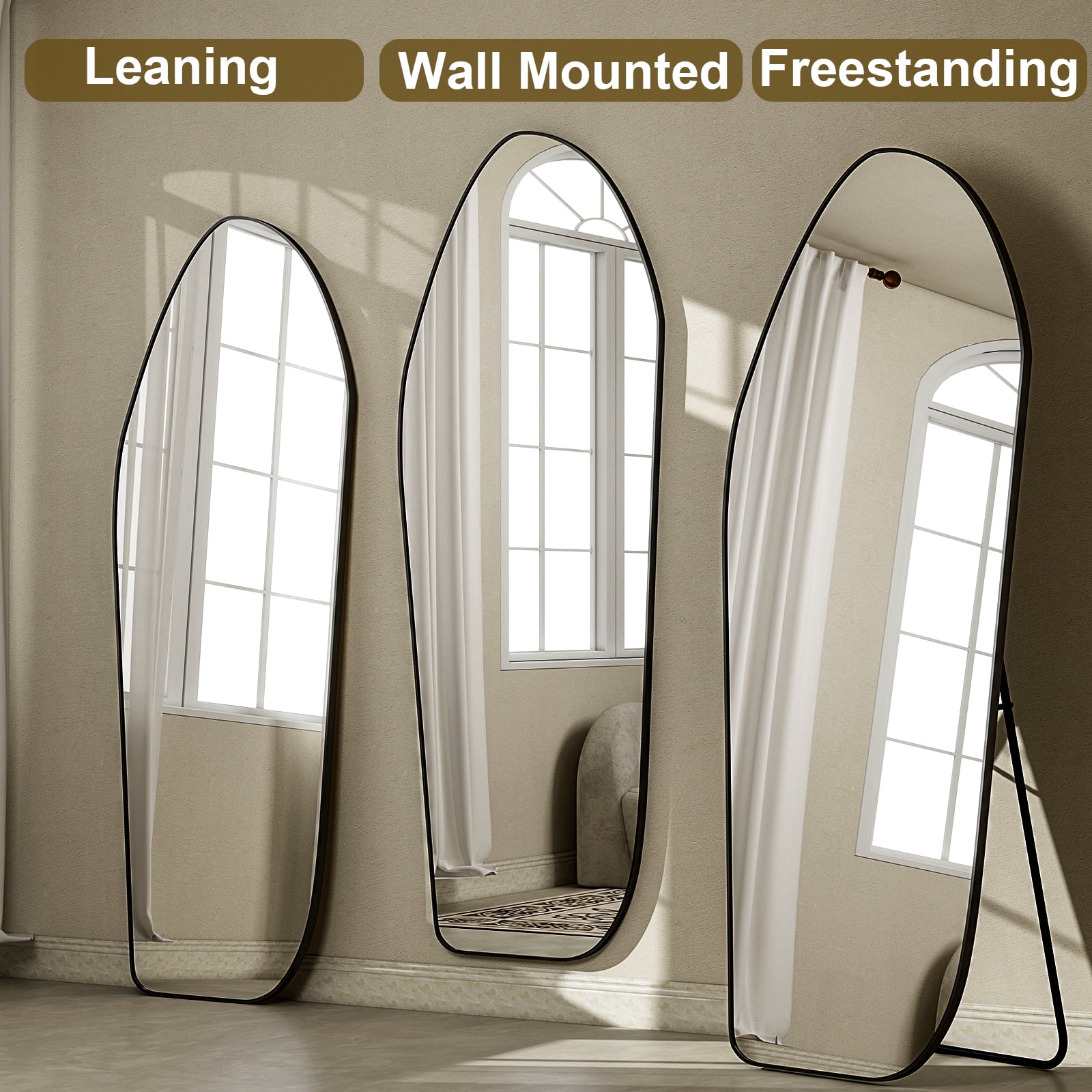 BEAUTYPEAK 24"x 67" Full length Irregular Mirror with Alumnium Frame Floor Mirror, Black