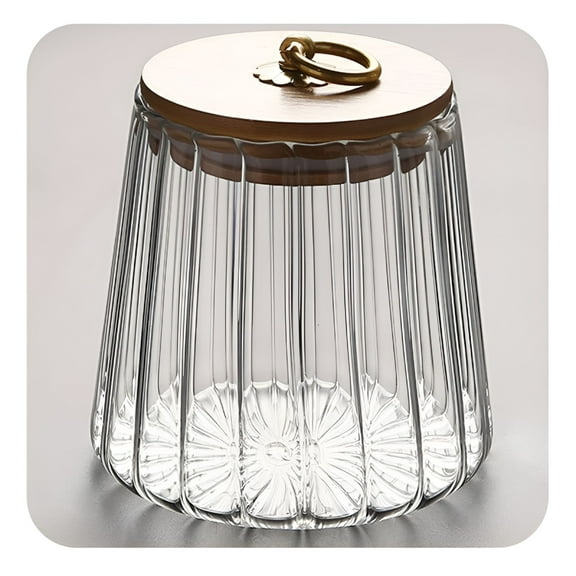 ACDANC Small Glass Coffee Nuts Canister Airtight Storage Jar Petal Decorative Container with Bamboo Lid Metal Handle Easy to Grasp,750ml