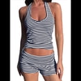thumbnail image 1 of Conjuntos de 2 Piezas para Mujer: Conjuntos de Estar por Casa A Juego, Top con Lazo y Cuello Halter, y Pantalones Cortos de Cintura Alta. Azul y Ocultos L, 1 of 8