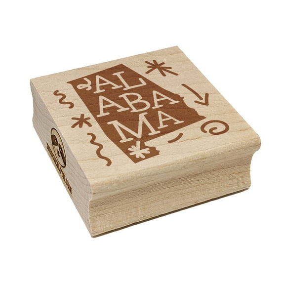 Alabama State with Text Swirls Square Rubber Stamp Stamping Scrapbooking Crafting - Medium 1.75in