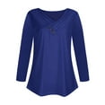 thumbnail image 4 of BXINGOHAI Long Sleeved Tops for Women Button V Neck Shirts Solid Basic Tunic Tops Loungwear Daily Tunic Tees Under $10 Blue,M, 4 of 4