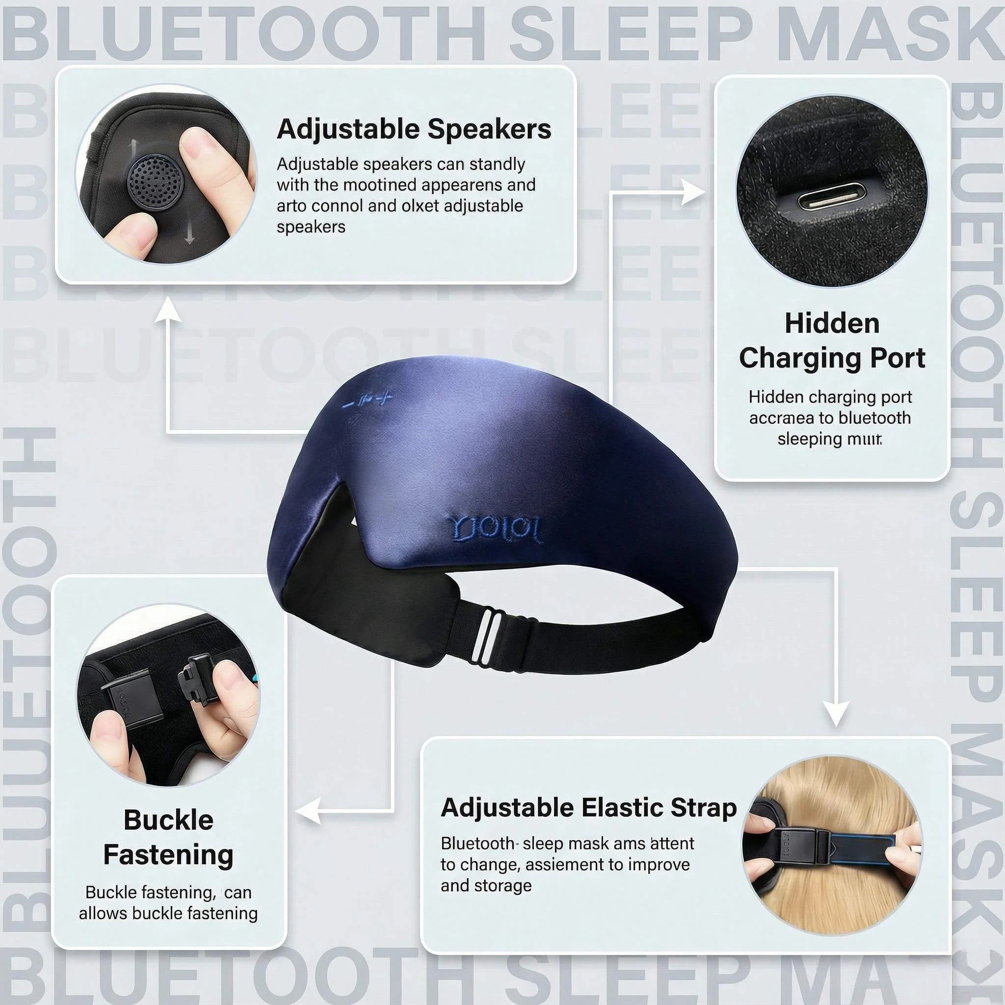 FACEMOON Bluetooth 3D Eye Mask Sleep Headphones Soft Cotton Blindfold Wireless with Speaker Microphone