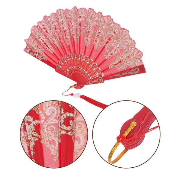 HOMEMAXS Exquisite Hand Fan Vintage Style Folding Hand Fan with Tassel Embroidered Handheld Folding Fan for Wedding Dancing Party