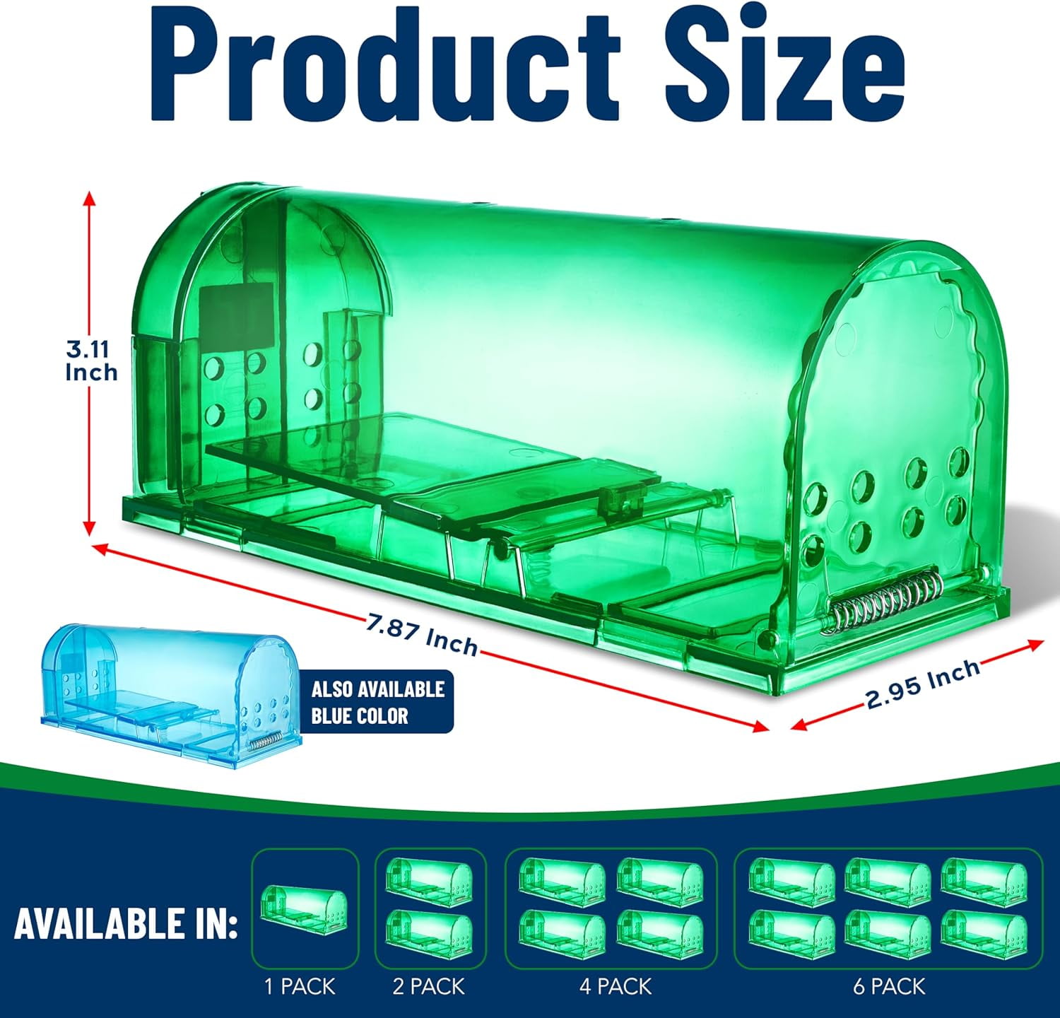 Campior Humane No-Kill Mouse Trap, Large, Indoor, Child & Pet Safe, Easy to Clean, 6-Pack, Green