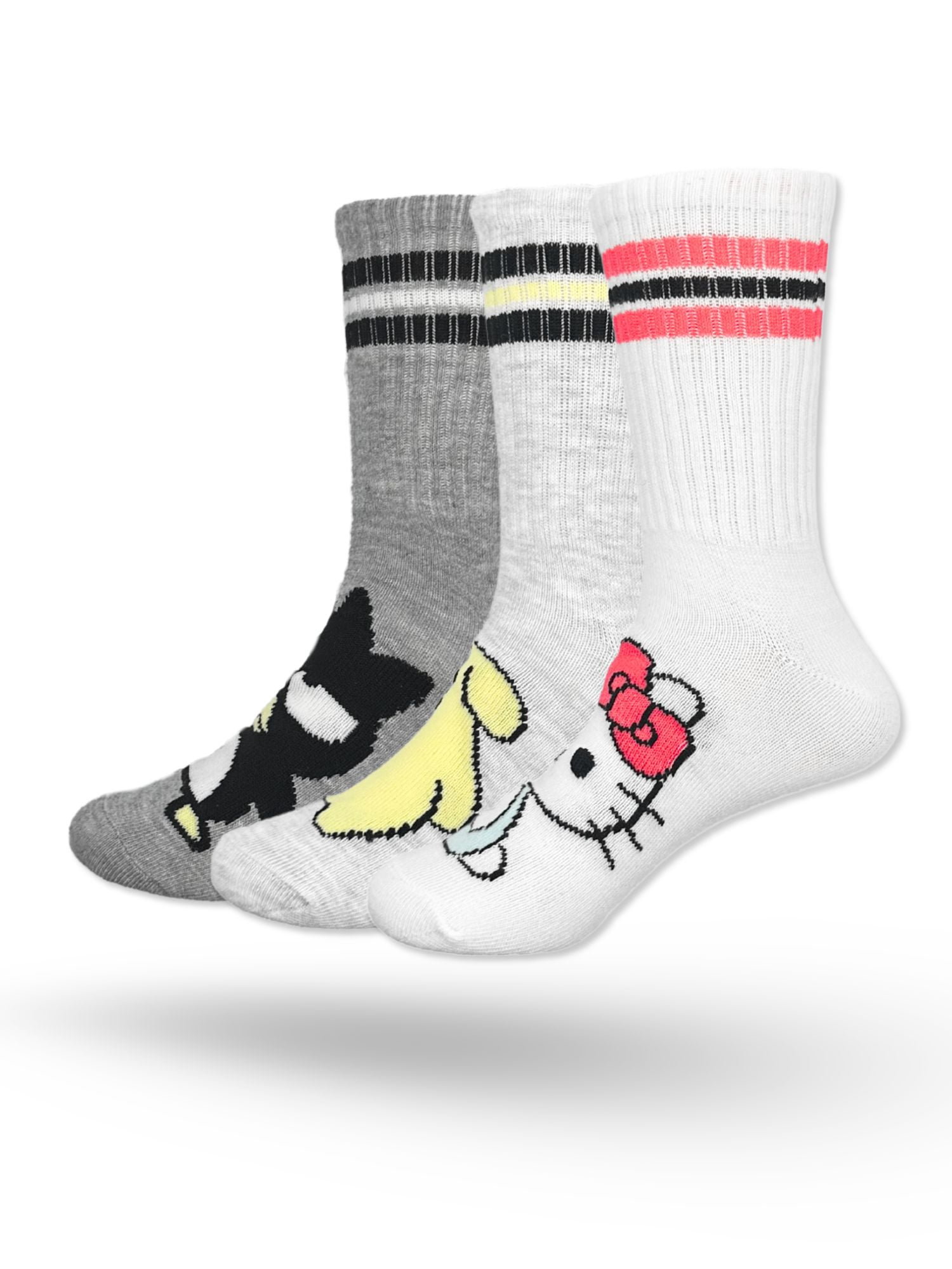 Hello Kitty & Friends Girls Mid-Crew Socks, 3-Pack, Sizes S/M-M/L