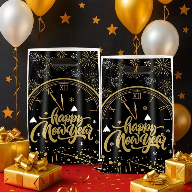 CaiYueKe 2026 New Year Party Favor Bags 20-Pack - Decorative Plastic Goodie Bags for Candy Gifts, Celebration Decorations Supplies, Holiday Festive Decor and Gift Wrapping