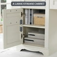thumbnail image 5 of OKD 60" Farmhouse L Shaped Executive Desk with Storage Drawers, Wood Home Office Desk with File Cabinet & Charging Station, Antique White, 5 of 8
