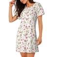 thumbnail image 2 of Uemuo Rose Flowers Pattern Women’s Nightdress – Casual Sleep Shirt, Soft Relaxed Fit Short-Sleeved Cotton Sleepwear for Home, Bedtime, and Lounging, 2 of 6