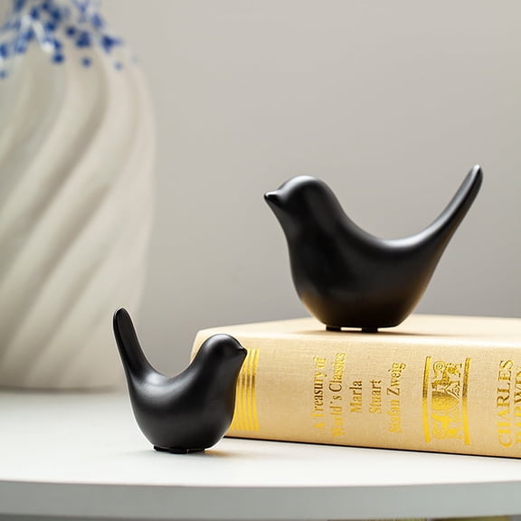 2PCS Small Animal Birds Statues Home Decor Modern Style Black Decorative Ornaments for Living Room