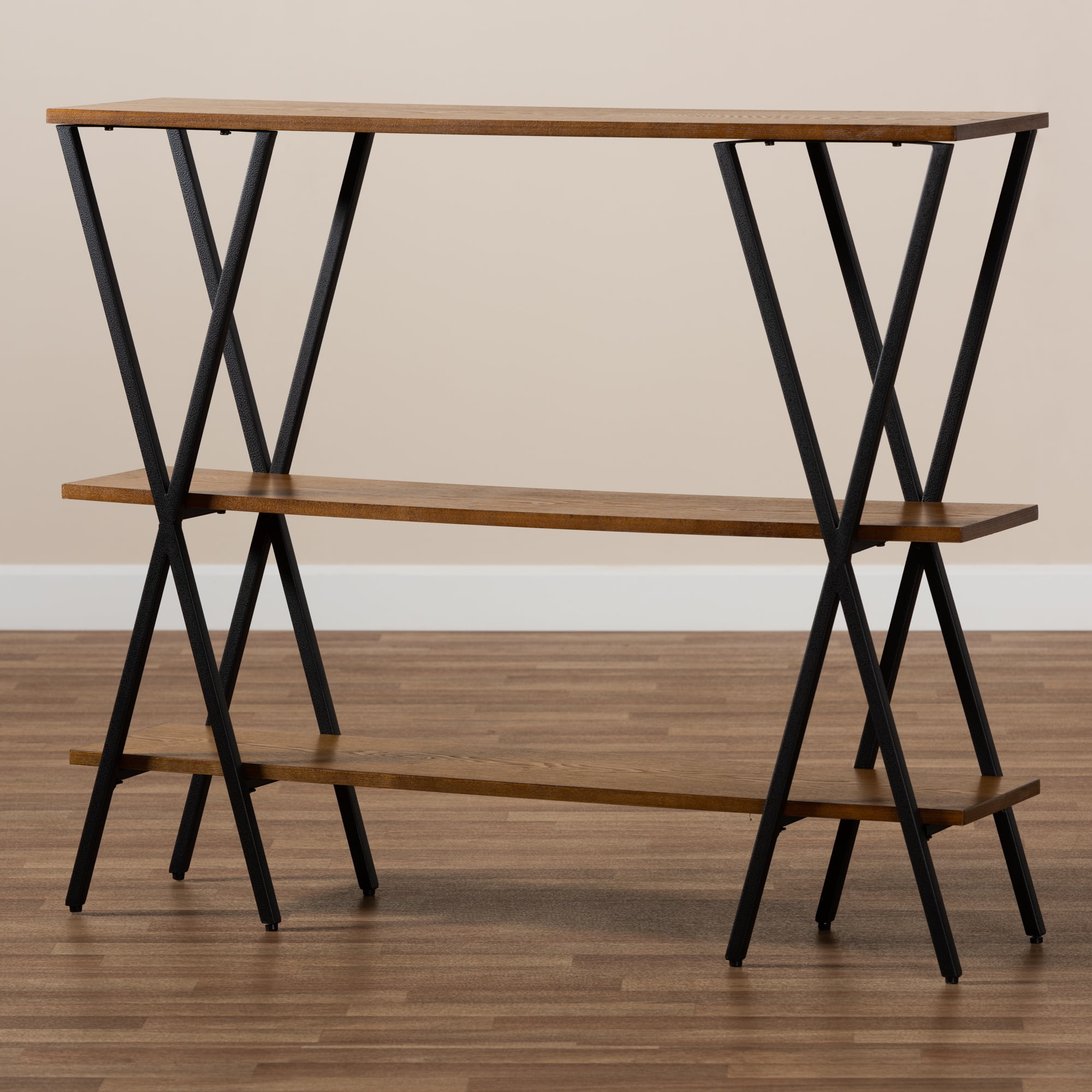 Baxton Studio Norton Rustic and Industrial Walnut Brown Finished Wood and Black Finished Metal Console Table