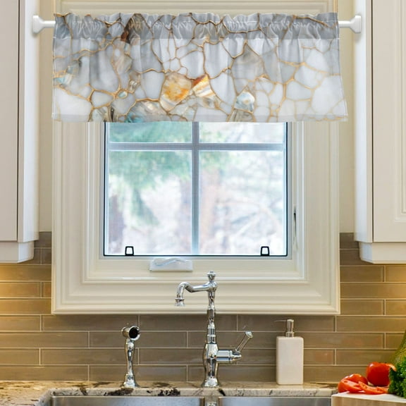 Ryvnso White Marble Window Valance Kitchen Farmhouse Rod Pocket Short Curtain 54x18 inch