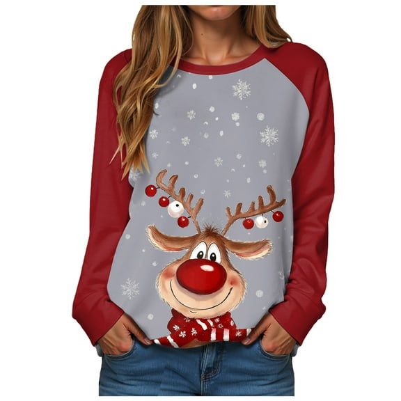 Gubotare Christmas Sweaters For Women 2025 Long Sleeve Xmas Graphic Tee Shirts Loose Casual Crew Neck Sweatshirt Holiday Tops Oversized Christmas Sweatshirts for Women (Dark Gray,3XL)