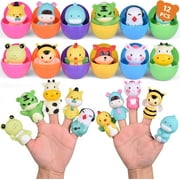Fun Little Toys 12 PCs Easter Eggs Prefilled with Bath Animal Finger Puppets about 2.56 inches for Easter Party Favors, Easter Basket Stuffers for Toddlers