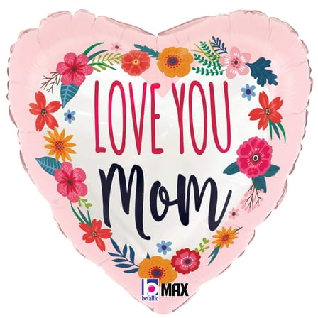 18 inch Satin Love You Mom Blossoms Foil Mylar Balloon - Party Supplies Decorations