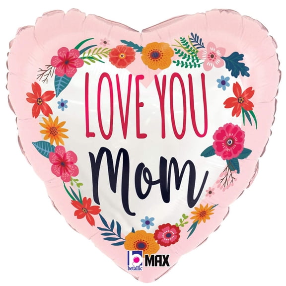 18 inch Satin Love You Mom Blossoms Foil Mylar Balloon - Party Supplies Decorations