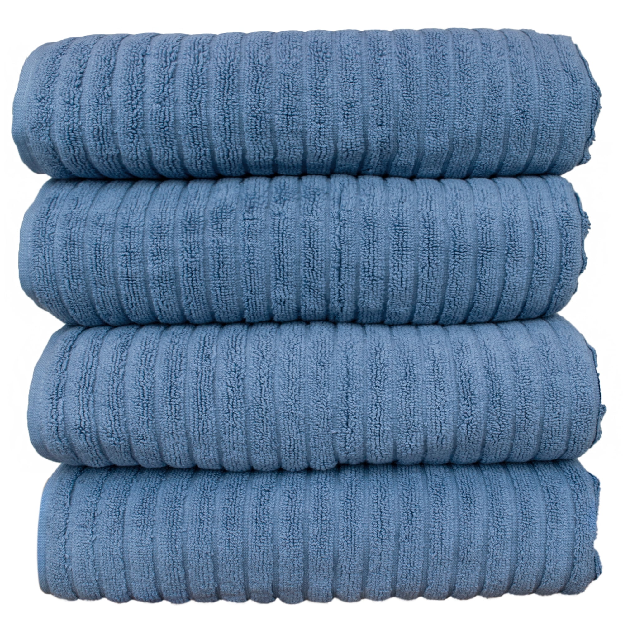 Luxury Hotel & Spa 100 Genuine Turkish Cotton Bath Towel Set Striped, Wedgewood, Set of 4
