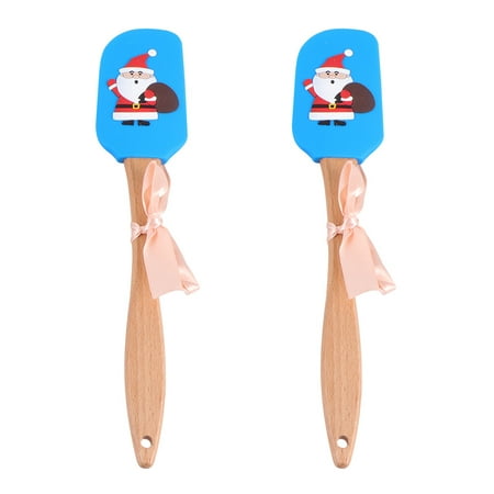 

2 Pcs Christmas Silicone Wooden Handle Cream Butter Spatulas Baking Tool