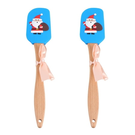 

2 Pcs Christmas Silicone Wooden Handle Cream Butter Spatulas Baking Tool