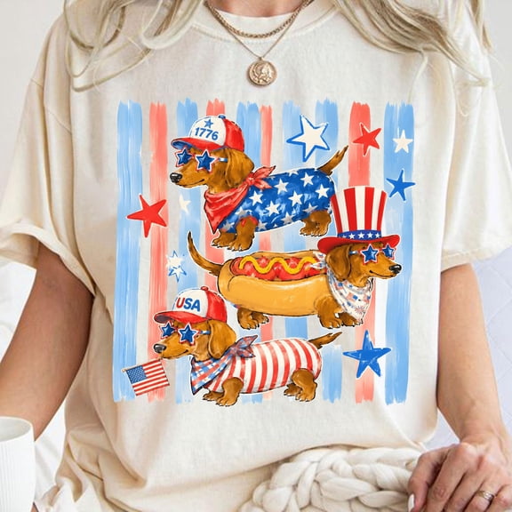 Striped Patriotic Dachshund Tshirt 4th Of July Weiner Dog tshirt Retro USA Doxie Shirt