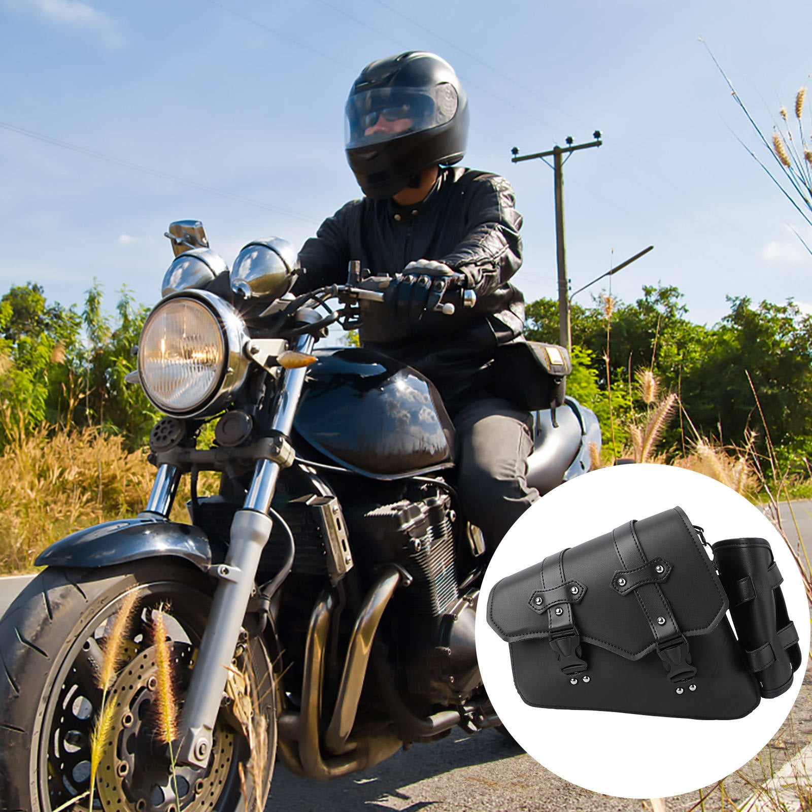ibasenice Black PU Motorcycle Side Bag Storage Saddlebag for Riding and Travel