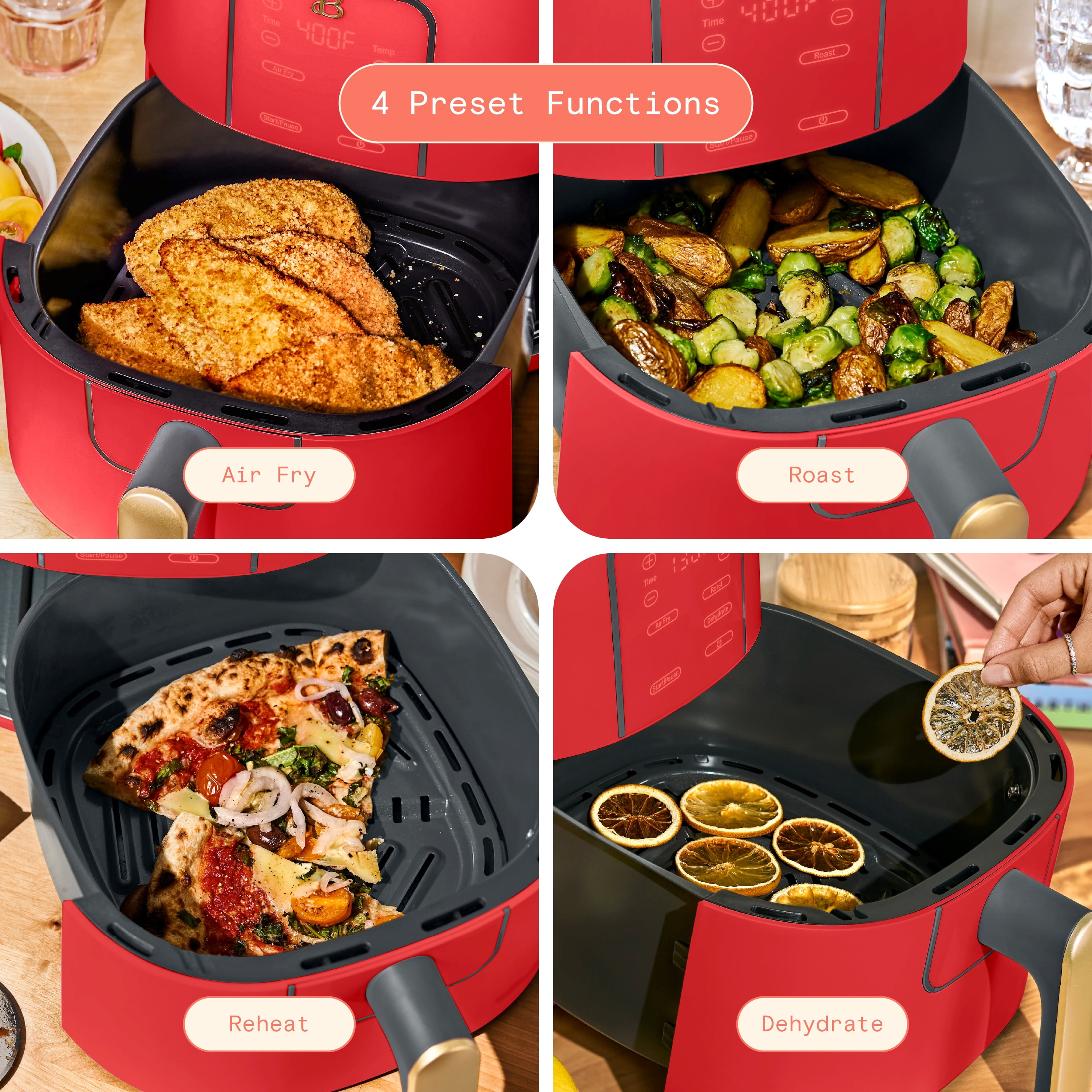 Beautiful 6 Qt Air Fryer with TurboCrisp Technology, EverGood Ceramic Nonstick Coating, Tomato Red by Drew Barrymore