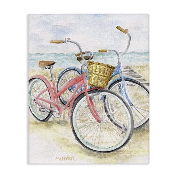 Stupell Industries Beach Bikes Parked Transportation Painting Gallery Wrapped Canvas Art Print Wall Art, 16 x 20
