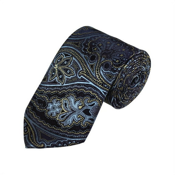 Steel Blue, Gold And Navy Paisley Woven Necktie