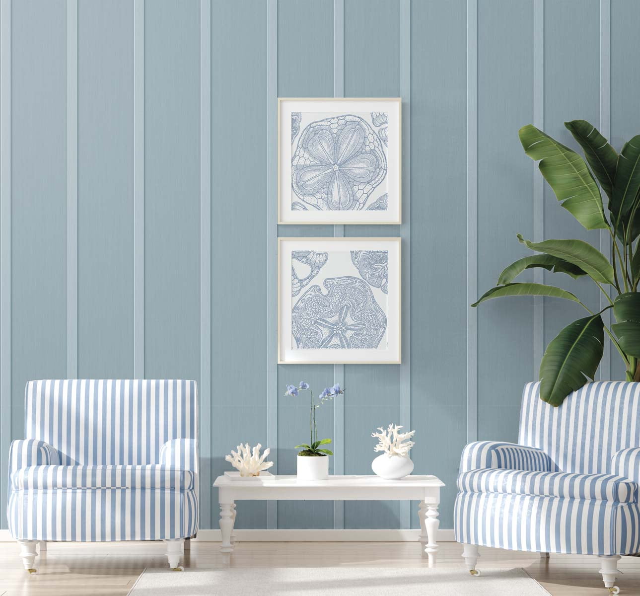 NextWall Blue Stream Faux Board & Batten Peel and Stick Wallpaper